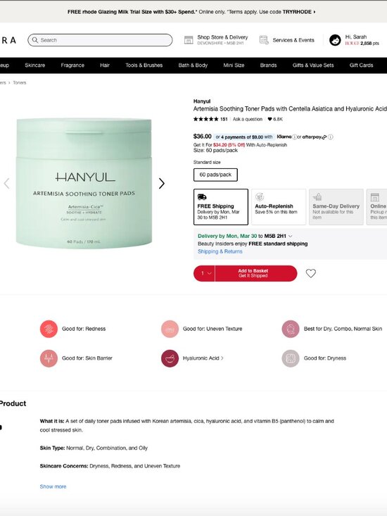 10/$20: HANYUL Artemisia Soothing Toner Pads SAMPLE - Picture 2 of 3